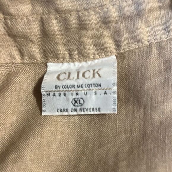 CMC womens top Sz XL 100% linen asymmetrical slit hem tan shell button front NWT - Picture 6 of 9